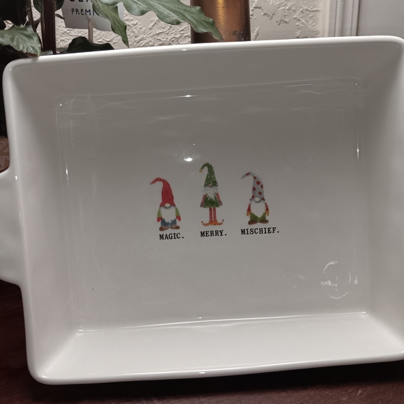 Rae Dunn MISCHEIF, MAJIC  & MERRY gnomes casserole dish - Picture 1 of 2